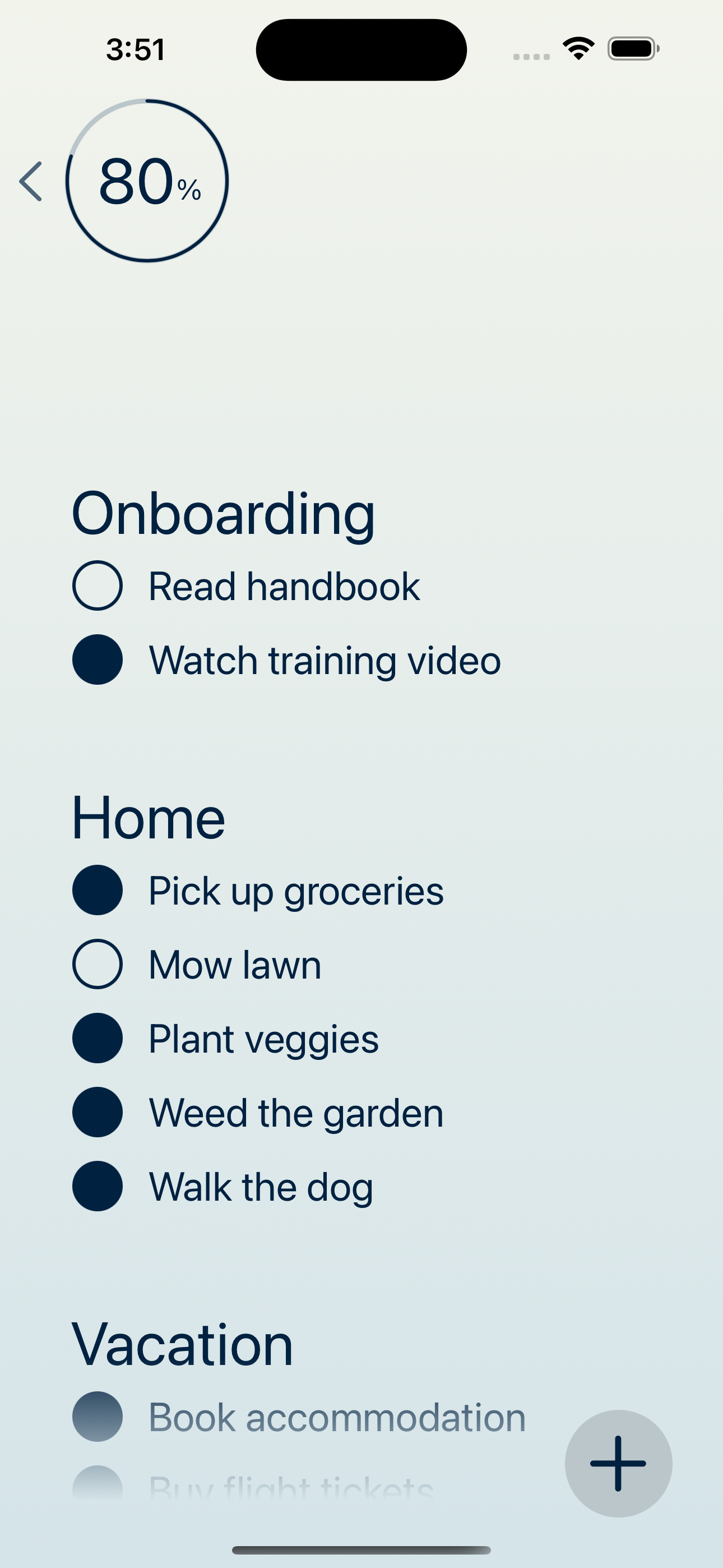 Focii app — Due today screen